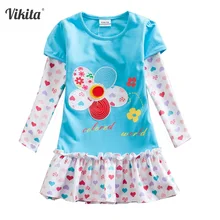VIKITA платья для девочек; одежда для детей; детское платье принцессы для девочек с цветочным рисунком; Vestidos; повседневные платья с длинными рукавами на осень; F5061