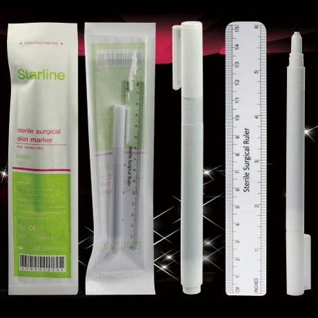 

10 PCS Disposable Sterilized Medical Surgery Permanent Makeup & Tattoo Piercing Scribe Skin Marker Pen With Ruler