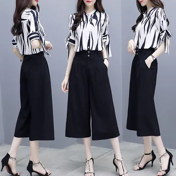 

Elegant Fashion Ensemble Femme Deux Pieces Big Size Thin 2 Piece Set Women Temperament Office Lady Summer Costumes For Women