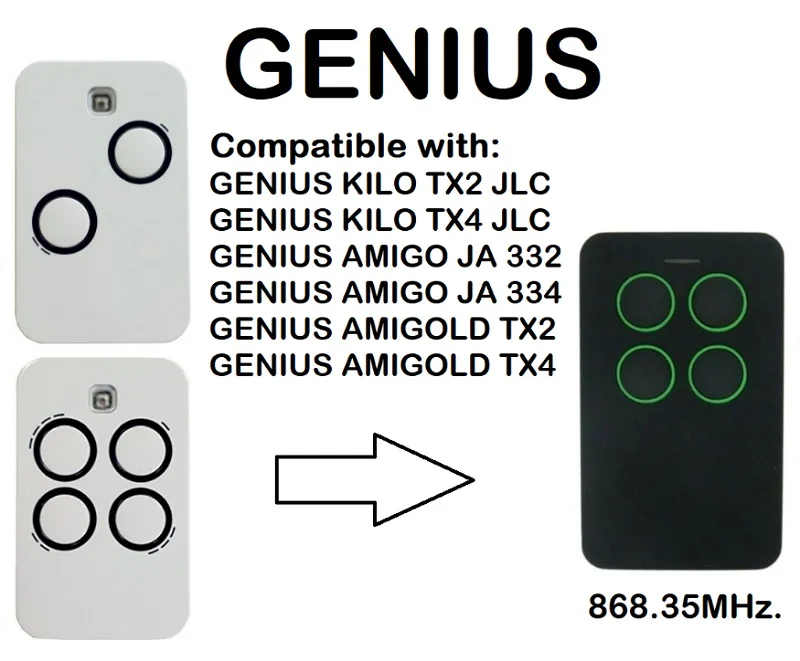 

GENIUS KILO TX2 JLC, GENIUS KILO TX4 JLC Compatible Remote control 868.35MHz