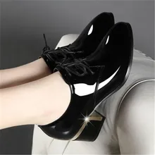 New Spring Autumn Women's Lace-up Thick High Heel Shoes Women Fashion Patent Leather Pointed Toe Pumps Black Red Eu size 35-40 New Spring Autumn Women's Lace-up Thick High Heel Shoes Women Fashion Patent Leather Pointed Toe Pumps Black Red Eu size 35-40