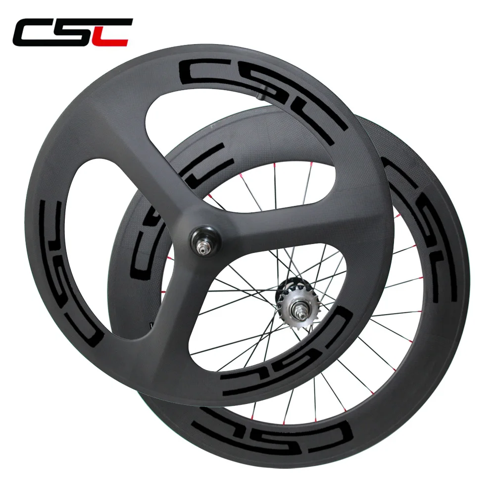 Best Carbon Tri spoke front  wheel three spoke and 88mm track Flip flop rear wheel  Clincher 1