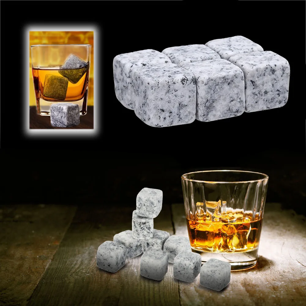 6Pcs Whiskey Stones Sipping Ice Cube Wine Rock Beer Cooler Wedding Gift Favor Christmas Bar Rack Accessories Home Bars Glass