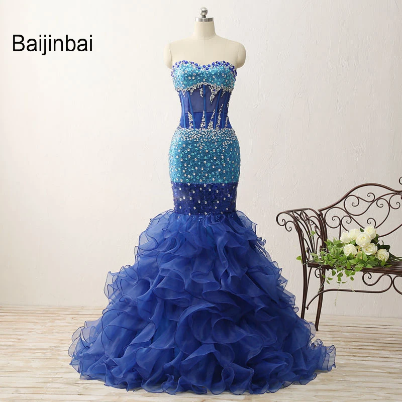 Baijinbai Великолепная Синий Милая Вечерние платья Robe De Soiree Бисер See Through заказ Abendkleider