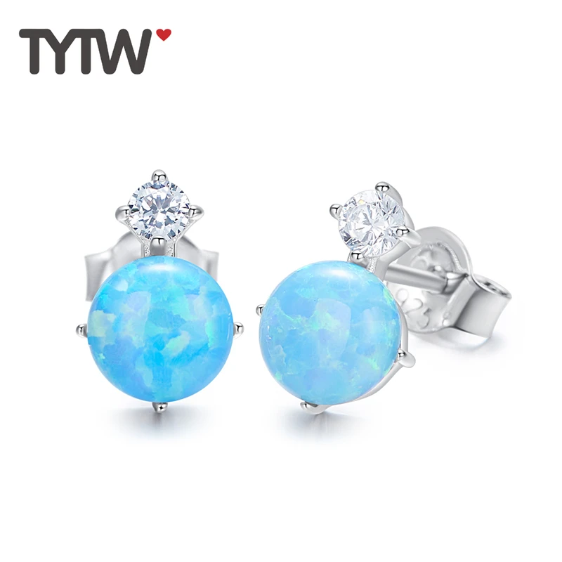 

TYTW opal jewelry silver 925 High Quality Female Zircon lady Jewelry Simple Gift rhodium Earring for women silver earrings