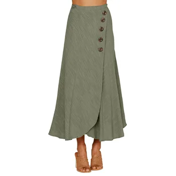 

2019 New Style Front Button Decoration Clothing Spring Summer Womens Elastic Waist Slim A-line Skirt Women Fashion Denim Skirts