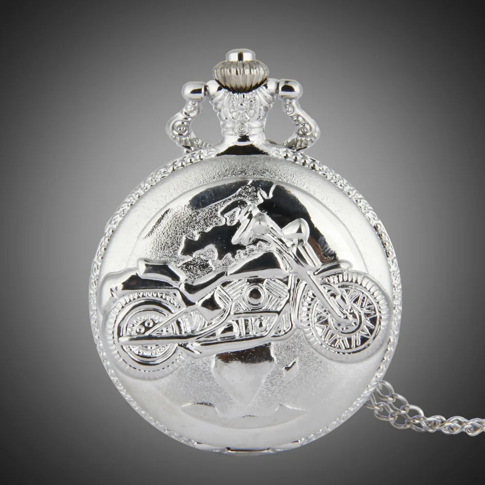 

Popular Retro Punk Pendant Quartz Watch Motorcycle Embossed Box Silver Plated Pocket Watch Fashion Punk Gift
