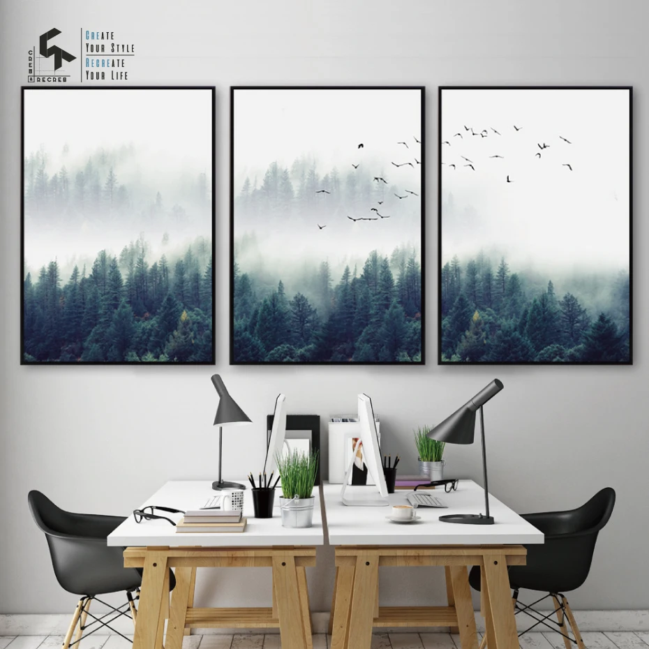 Nordic плакат лес принты птицы Wall Art Холст Картина маслом декоративные картины для