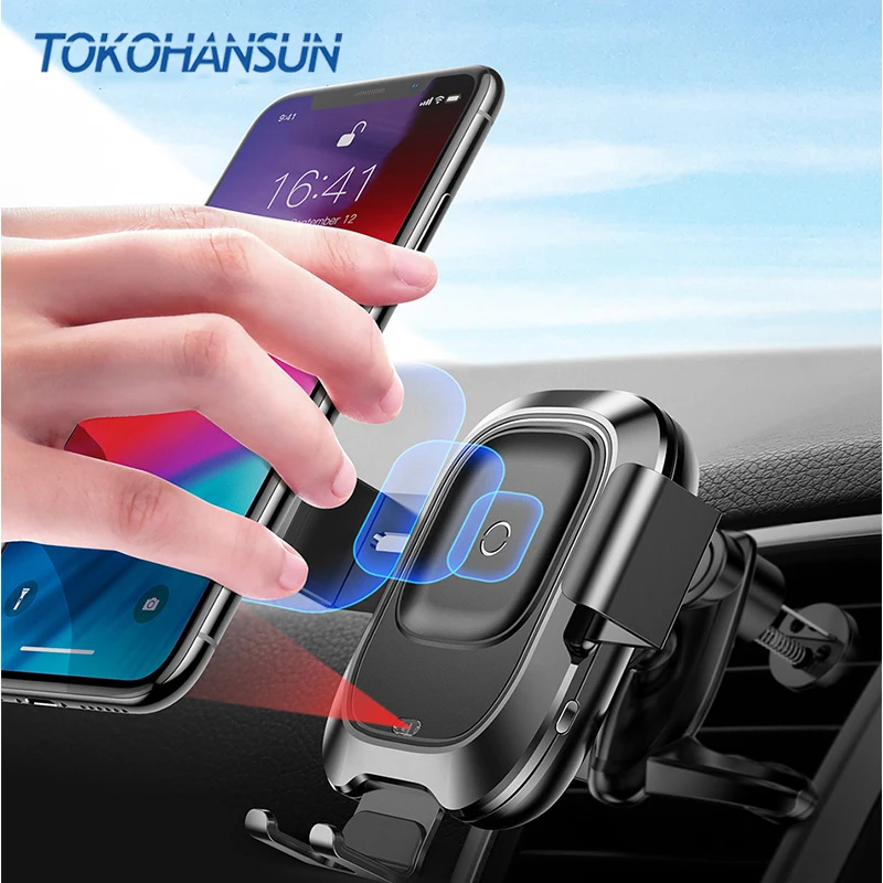 

TOKOHANSUN Car Wireless Charger For iPhone Xs Max XR Samsung Intelligent Infrared Sensor Fast Wirless Charging Car Phone Holder