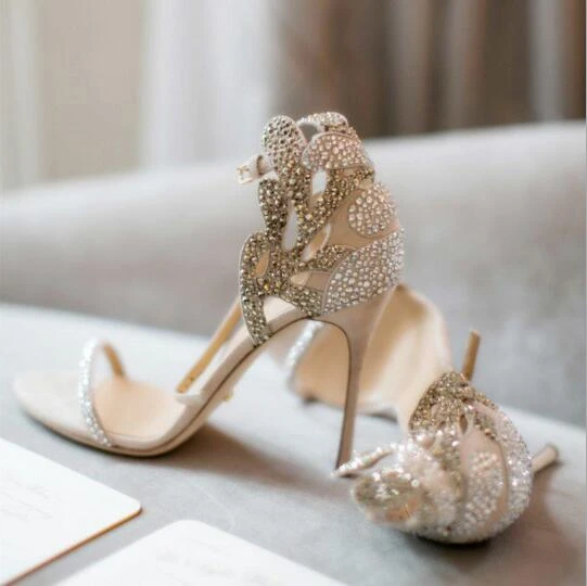 Elegant Ladies Sandals Bling Bling Crystal Embellished Wedding Shoes Bride  Cut-out Ankle Strap Gladiator Heels Ladies Dress Shoe - Women's Sandals -  AliExpress