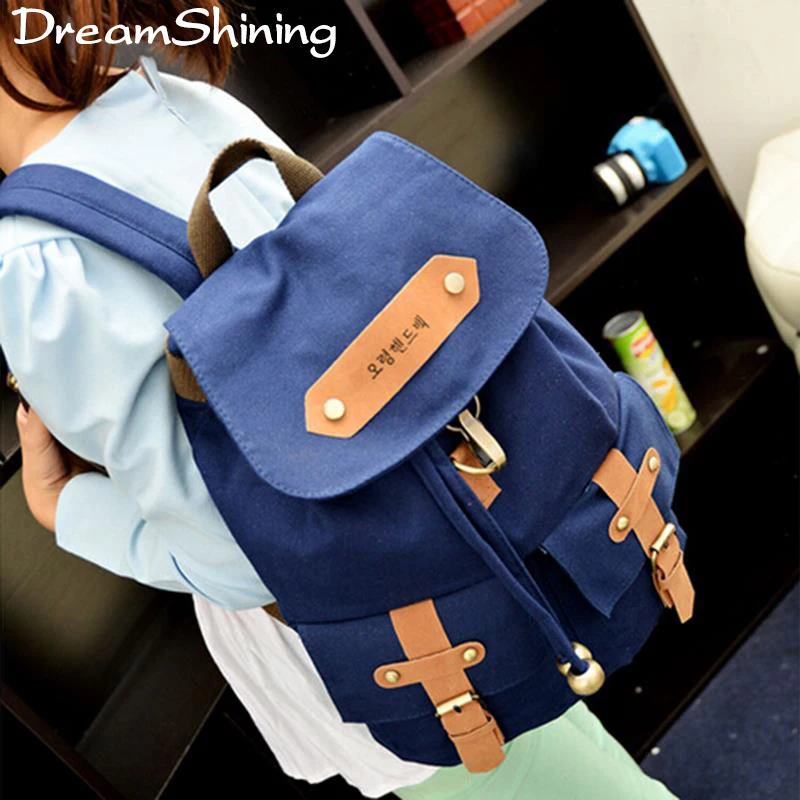 

Dream Shining Korea Style Women Men Canvas Backpacks With Cover Drawstring School Bags For Teenagers Gril Boy Casual Travel Bags