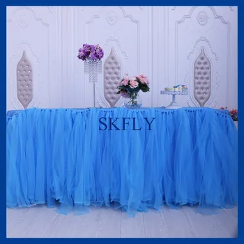 

SK005C many colors available custom made new fancy wedding blue puffy tulle table skirt with velcro