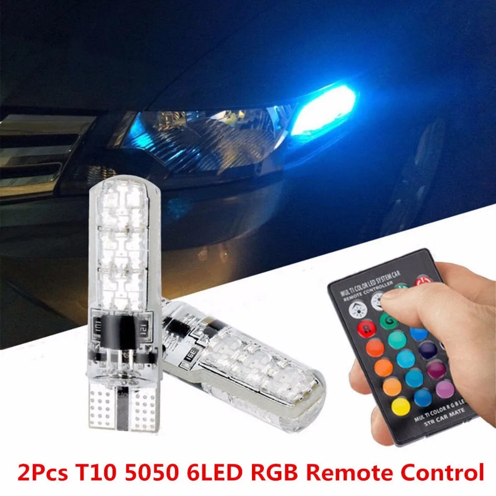 

Free shipping 2x Remote Control Car T10 5050 6LED RGB Silica Gel Reading Light Interior Lamp