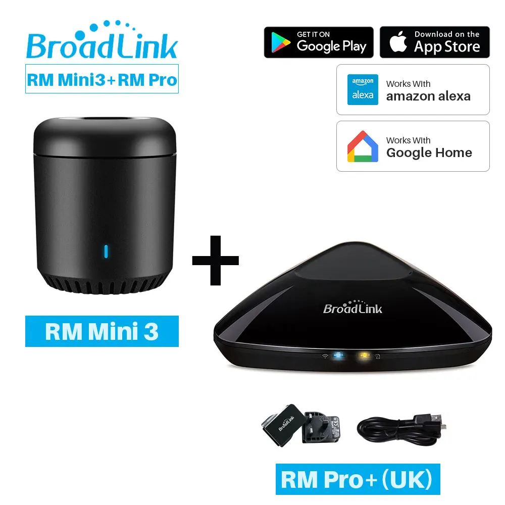 Универсальный Интеллектуальный контроллер Broadlink RM Pro+ RM Mini3 wifi+ IR+ RF+ 4G умный дом автоматизация работает с Alexa Google Home - Комплект: UK RM Pro Add Mini3