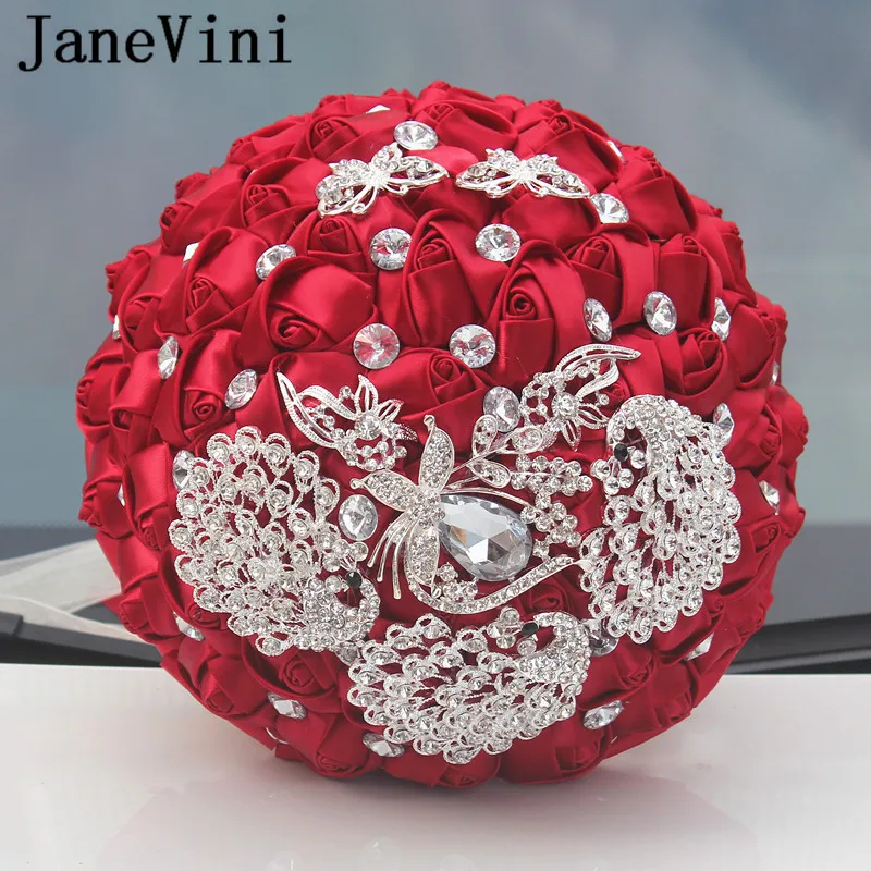 janevini-結婚式のための赤いサテンのバラの形をしたウェディングブローチ造花結婚式のアクセサリー