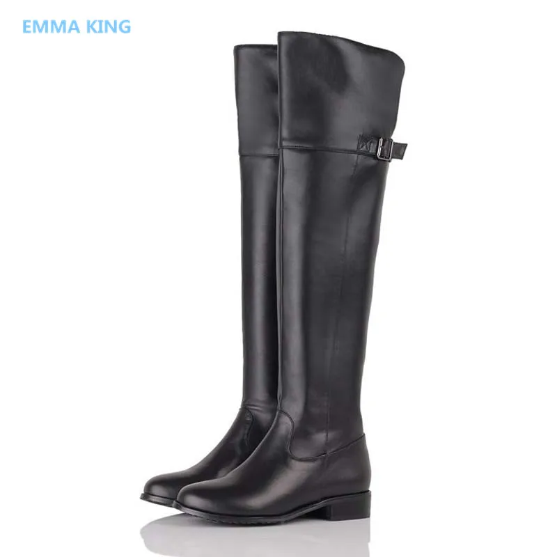 

Women Winter Fashion Over Knee Long Boots Round Toe Side Zipper Rihanna Leather Casual Flats Shoes Woman Thigh High Knight Boots