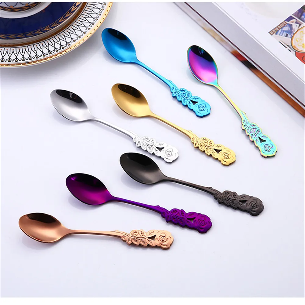 ISHOWTIENDA ложки с цветами из нержавеющей стали кофе чай Spork Столовые приборы десертное приспособление для салата высокого качества