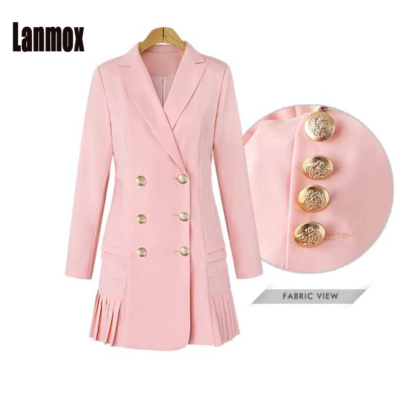 Lanmox ПР двубортный длинный костюм Блейзер Femme осень зима тонкий нижний