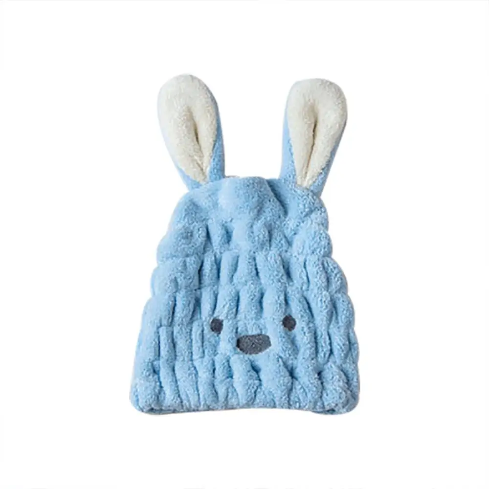 Мультяшная шапочка для душа в форме кролика из кораллового флиса, шапка для быстрой сушки волос, обернутое полотенце, шапочка для душа, шапочка для ванной комнаты# F - Цвет: Синий