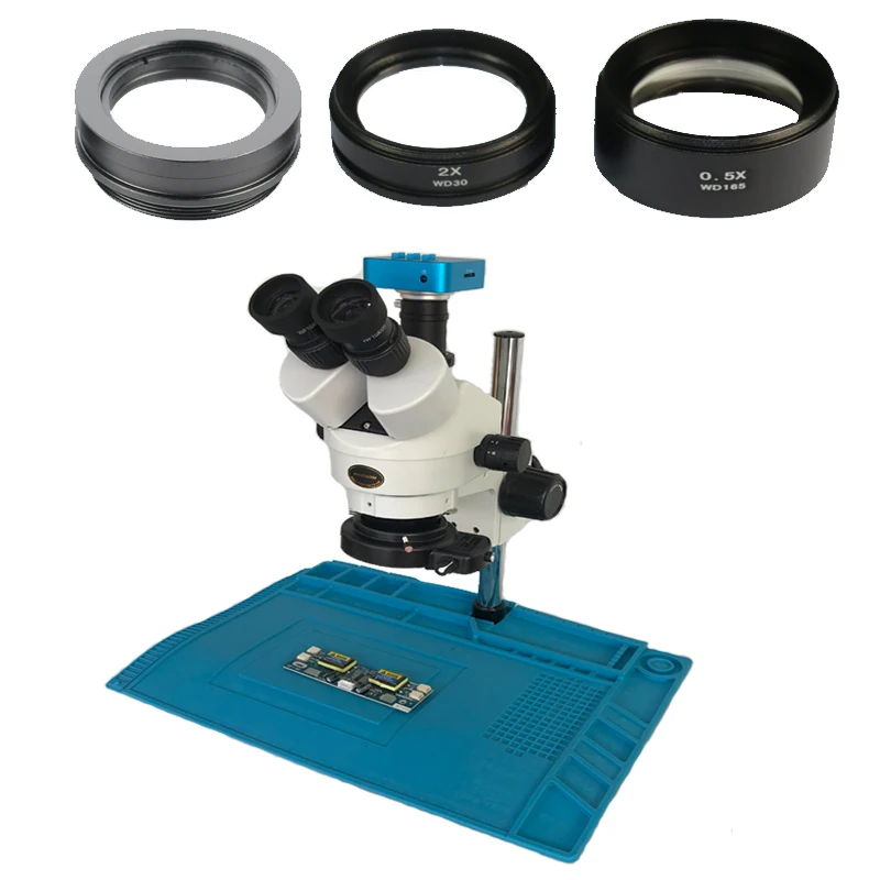 Simul Focal 3.5X-90X Trinoculaire stereo microscoop + 20MP 1080 P HDMI USB Digitale microscoop camera + solderen mat + 144 Led ring Simul Focal 3.5X-90X Trinoculaire stereo microscoop + 20MP 1080 P HDMI USB Digitale microscoop camera + solderen mat + 144 Led ring