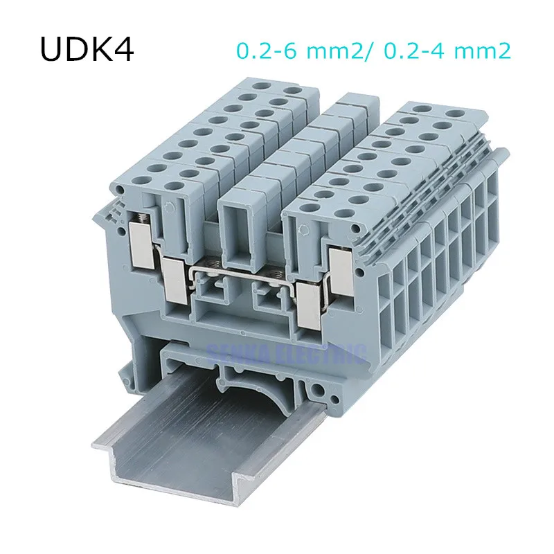 

10pcs Phonex Type UDK4 Din Rail Wiring Conductor Quick Connector Super Thin Copper Modular Screw Terminal Blocks UDK-4