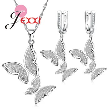 

Brand Lovely Butterfly Jewelry Sets 925 Sterling Silver Necklace&Pendant/Earrings Jewelry Set Aretes for Women & Girls