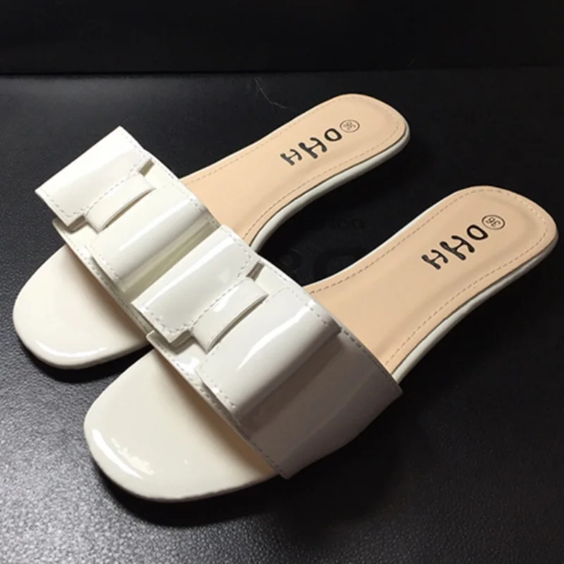 Новое прибытие плоские тапочки для дам женщин открытым носком бабочкой вьетнамки летом пляж фиолетовый и белый размер обуви 44 45 - Цвет: white