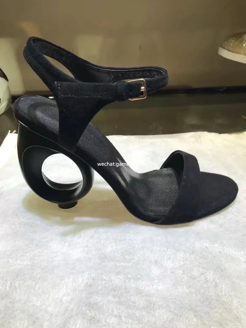 2017ss sculpted heel sandal black nude suede strange heel sandals buckle strap women's fashion shoes summer high heel sandals