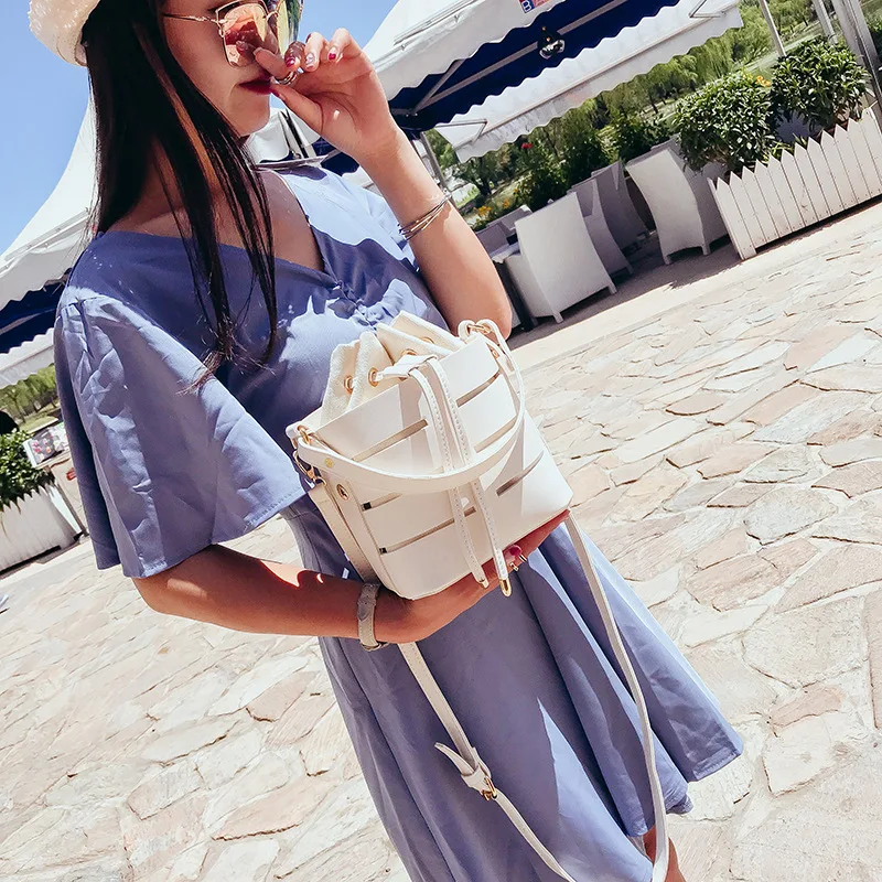 2019 جديد أزياء الجوف خارج أكياس Crossbody للنساء بو الجلود الصغيرة المحمولة دلو حقيبة البرية واحدة الكتف حقيبة ساعي