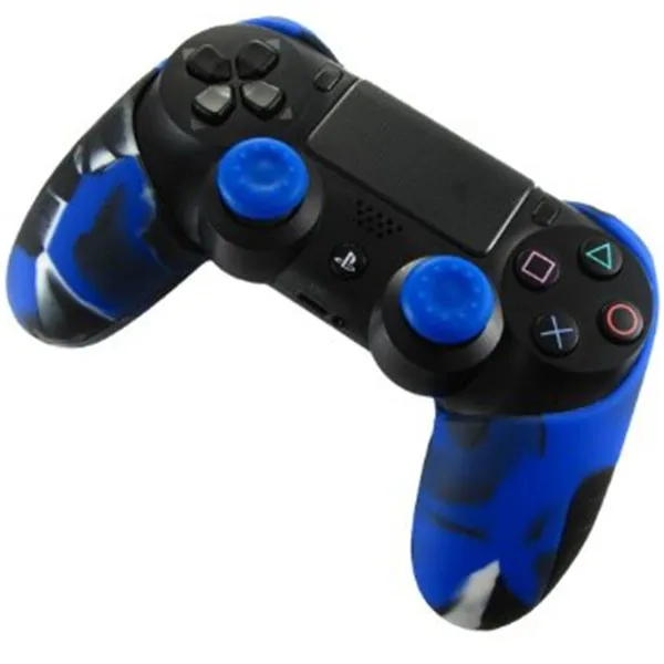 IVYUEEN, 12 цветов, для Playstation Dualshock 4, PS4 PRO, тонкий контроллер, силиконовый, толстый, половинный чехол+ 2 ручки для большого пальца - Цвет: Blue Camo