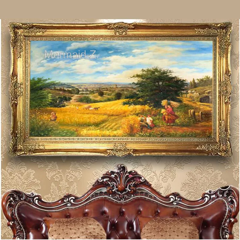 

Hand-painted Thomas Kinkade Harvest wheat field Landscape Oil Painting On Canvas Thick oil painting Decor Living Room Bedroom