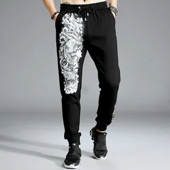 

Korean Fashion Mens Joggers Pants Streetwear Autumn Winter Sweatpants Printed Black Trousers Man Clothes
