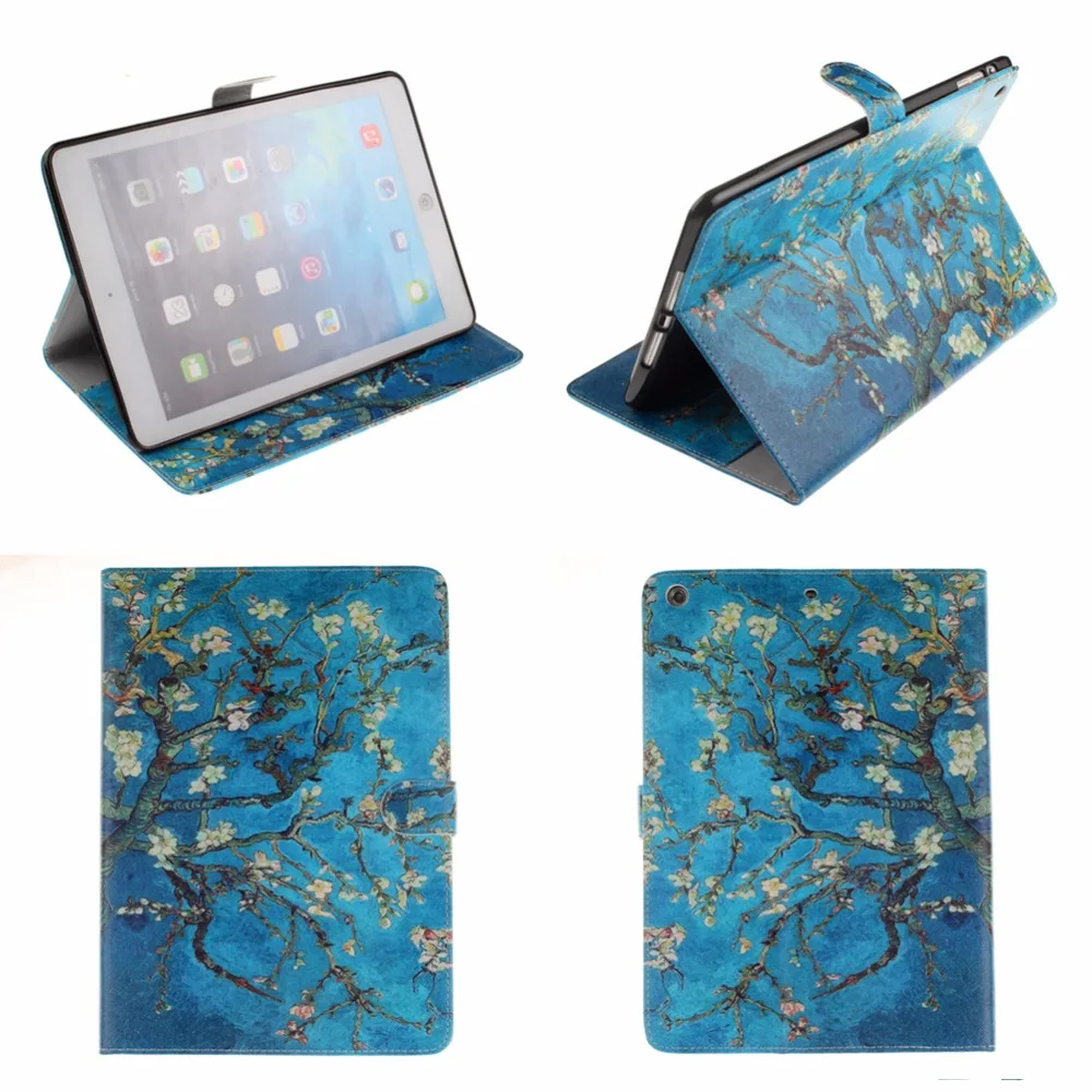 

Van gogh Flip PU Leather Case Cover for Apple iPad air 2 iPad mini 4 iPad 2 3 4 5 6 Case Tablet Smart Cover With Card Holder #1