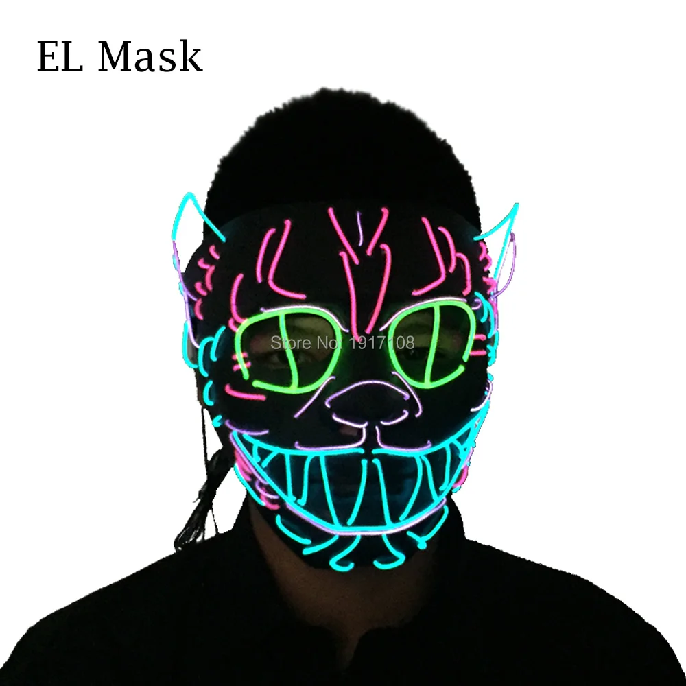 New Design Glowing Cat mask Halloween face mask el wire cold children toys LED masks festival