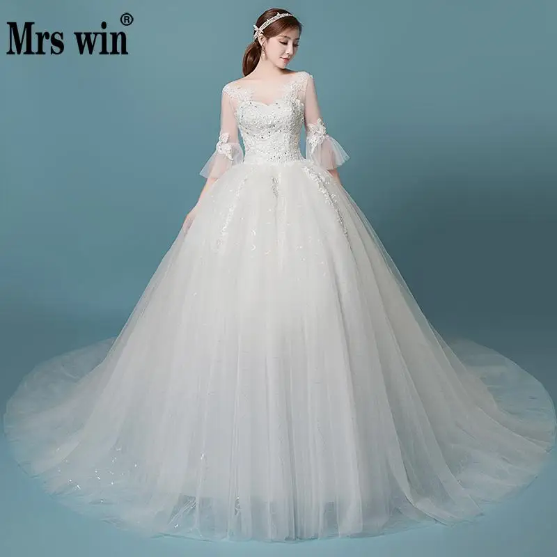 Vestido De Noiva 2018 новый халат де mariée Grande Taille Mrs Win v-образным вырезом развертки поезд бальное платье Vestido Де Novias благородный свадебное платье