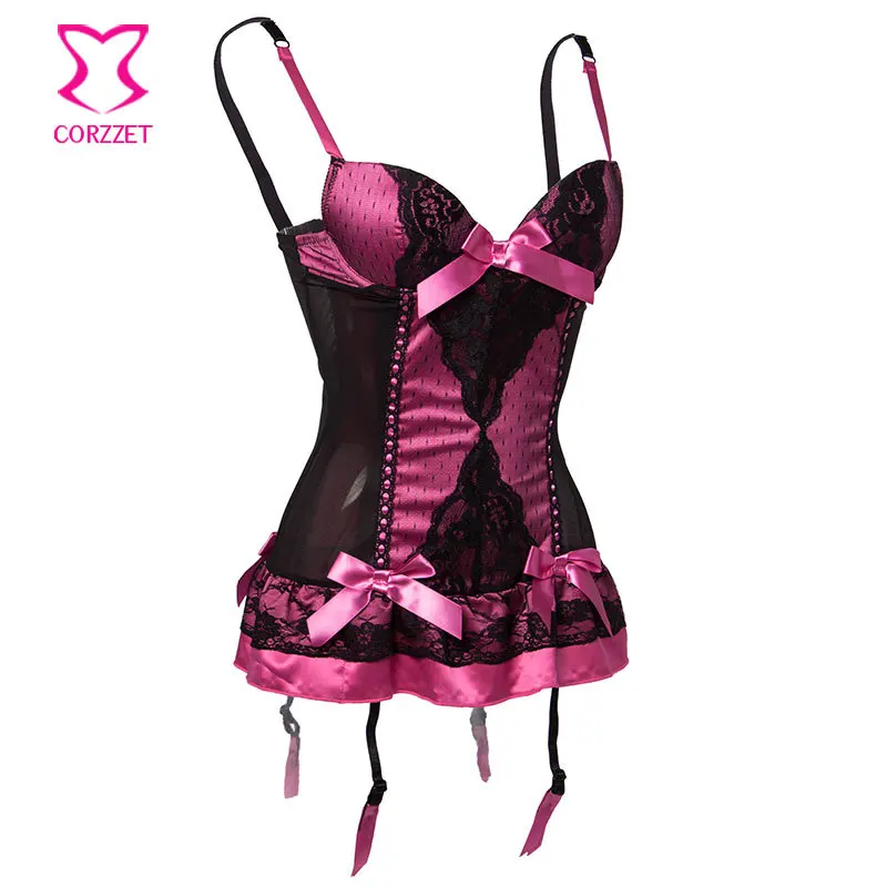 Corzzet Pink Satin Nightwear Sexy Lingerie Floral Lace Mesh Push Up Bustier Corset Plus Size Women Night Comfortable Underwear Corzzet Pink Satin Nightwear Sexy Lingerie Floral Lace Mesh Push Up Bustier Corset Plus Size Women Night Comfortable Underwear