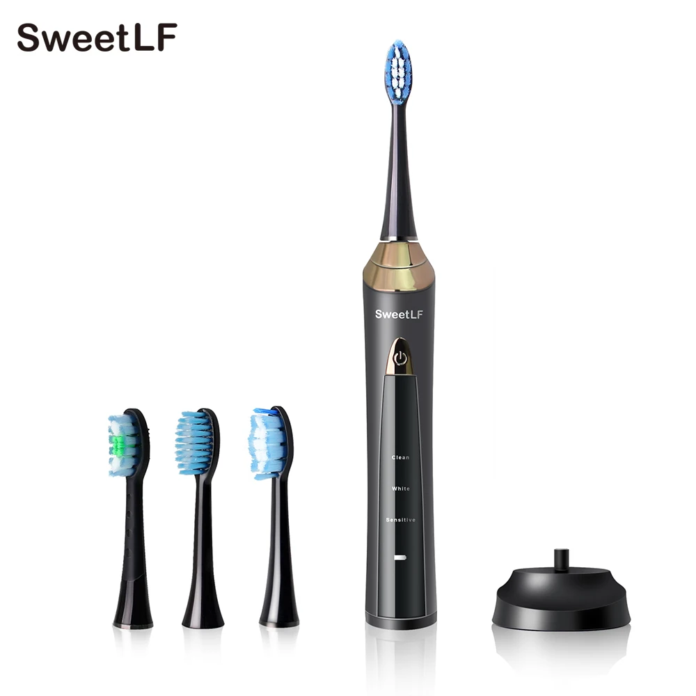 Rechargeable Electric Toothbrush Black Rotating USB Charge Battery Operated Sonic Type Waterproof Teethbrush 4pcs Brush Heads Rechargeable Electric Toothbrush Black Rotating USB Charge Battery Operated Sonic Type Waterproof Teethbrush 4pcs Brush Heads