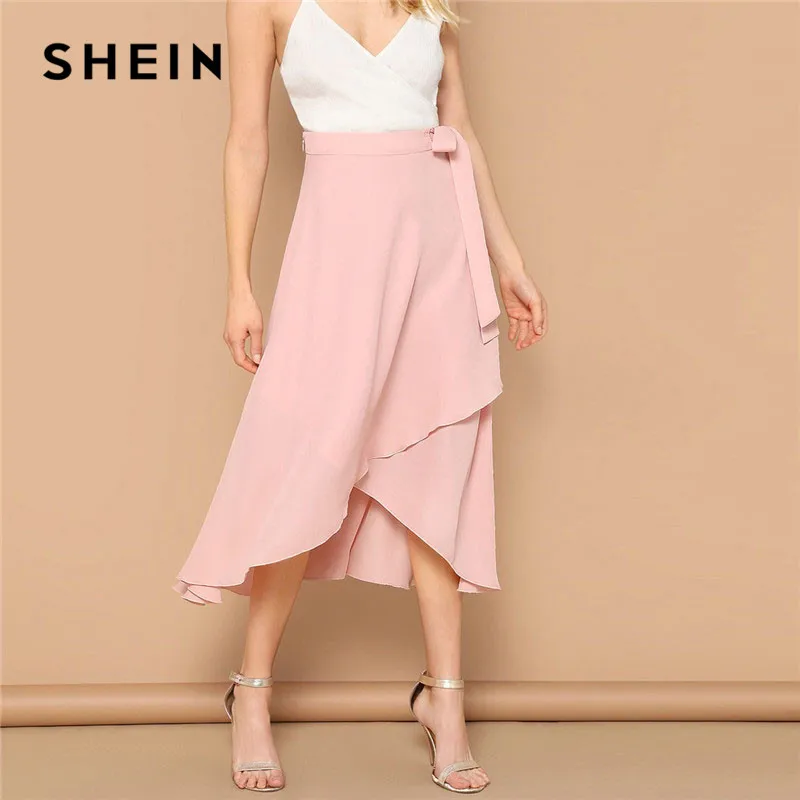 SHEIN Асимметричная Однотонная Юбка С Узлом Женская Летняя Розовая Богемная