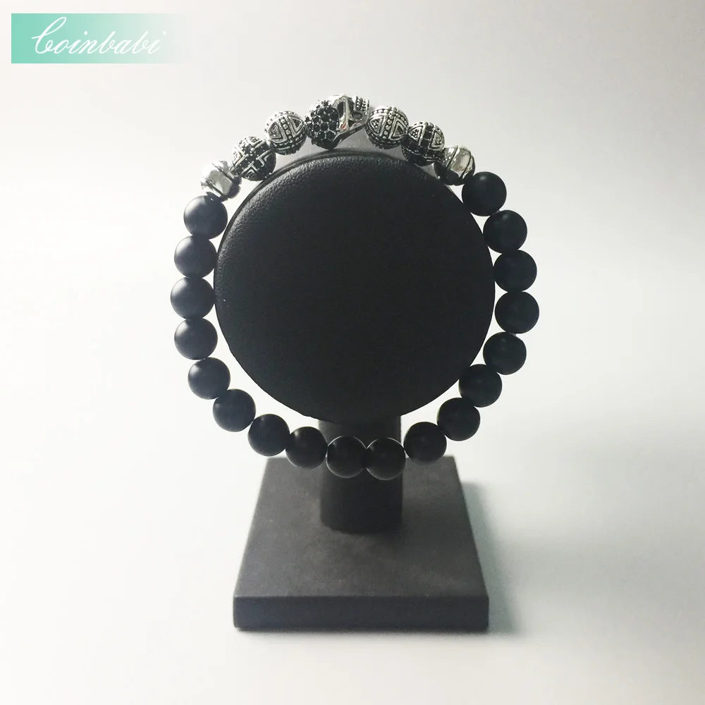 Preise Thomas Schädel Kreuz   Verfilzte Obsidian Perlen Rebel Elastische Armband, ts 925 Sterling Silber Herz Punk Schmuck Geschenk Für Männer Frauen