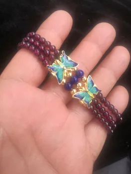 

Pretty Hand Weave 3 row Round Shape Natural Red Garnet Gems Elasticity scalewing Bracelets