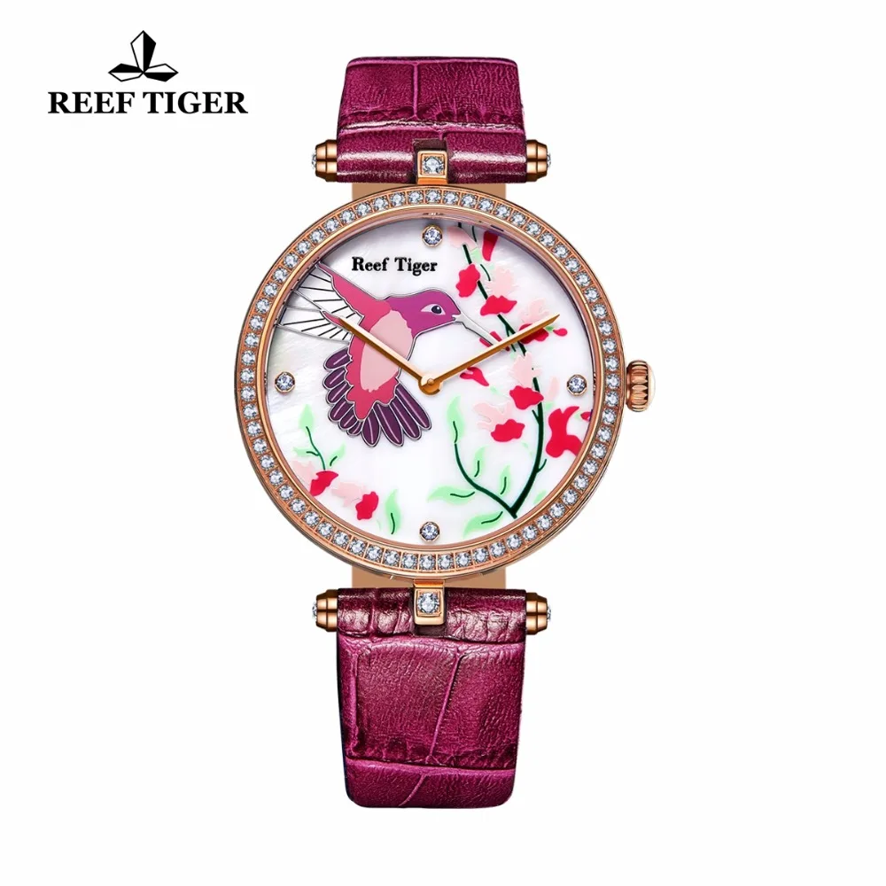 Женские модные часы Reef Tiger/RT из натуральной кожи с ремешком роскошные розового