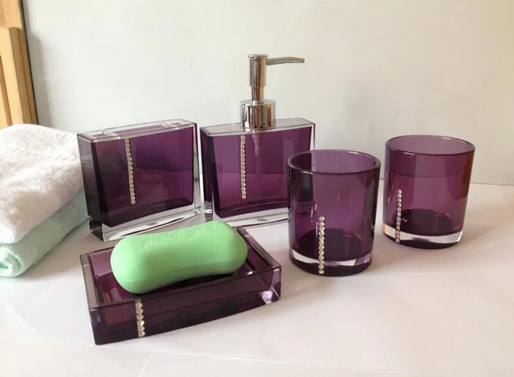 FreeshippingClassicBathroomSet5piecesPurpleWhiteBalckBathSetwithjewelsBathroom