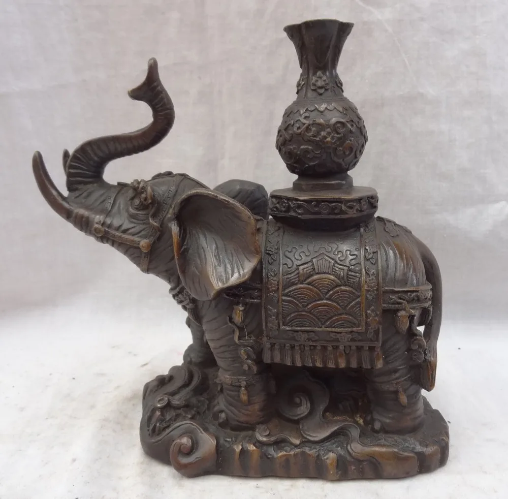 

shitou 001490 8" Chinese Bronze Wealth YuanBao Auspicious Elephant Zun Statue Flower Pot Vase discount 30% (C0324)