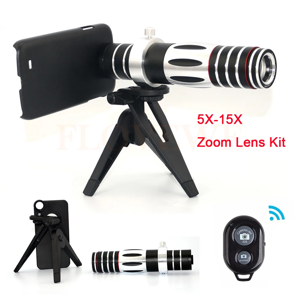 

High Quality 5X-15X Zoom Lentes Telescope Telephoto Lens with Tripod For iPhons 7 6 5 Samsung S4 S5 S6 S7 edge note 2 3 5 Cases