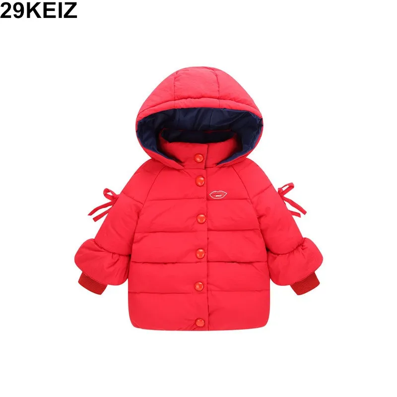 

2018 New Red Girls Winter Jacket Hooded Down Jackets for Girl Flare Sleeve Bow Children Outerwear & Coats Kids Parka Warm Coat