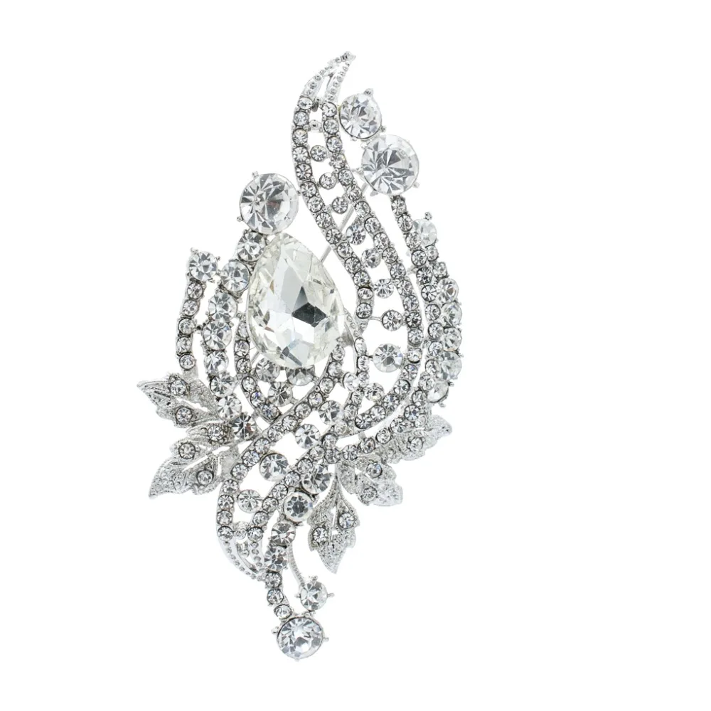 Rhinestone Crystals Leaves Wedding Bridal Brooch Pin Broach Brooches