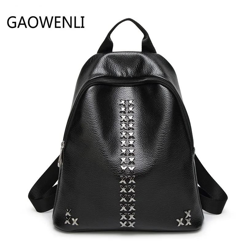 GAOWENLI Fashionable Waterproof Pu Leather Rivet Leisure Travel Backpacks Bags Women Famous Brans Backpack for Teenage