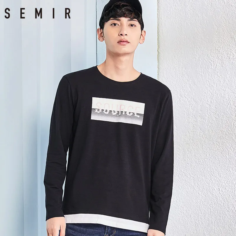 SEMIR Футболка мужская Повседневная топы с круглым вырезом хлопок длинными