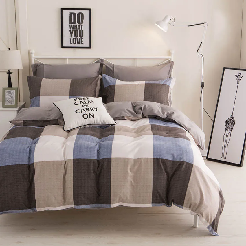 

Modern Printed Plaid Cartoon Comforter Bedding Sets Duvet Cover Home Flat Sheet Quality Pillowcase For Adults Kids Juego De Cama