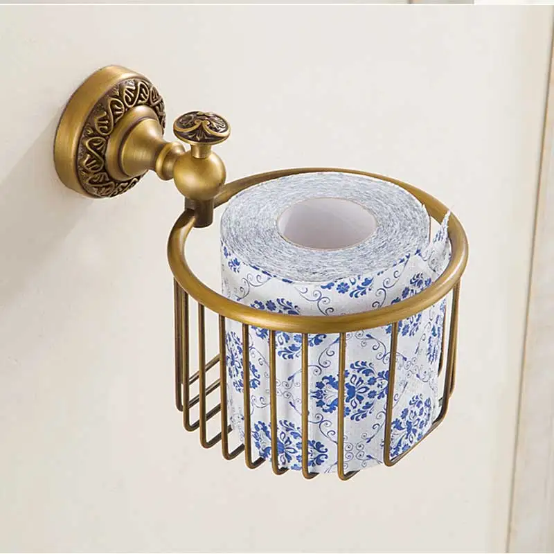 Художественный двойной держатель бумаги античная латунь ванная комната рулон бумаги Tissure стойки с крышкой настенный корзина для туалетной бумаги мыло Rac - Цвет: Paper Holder Basket